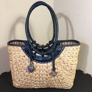 Brighton Blue Heart Straw Purse